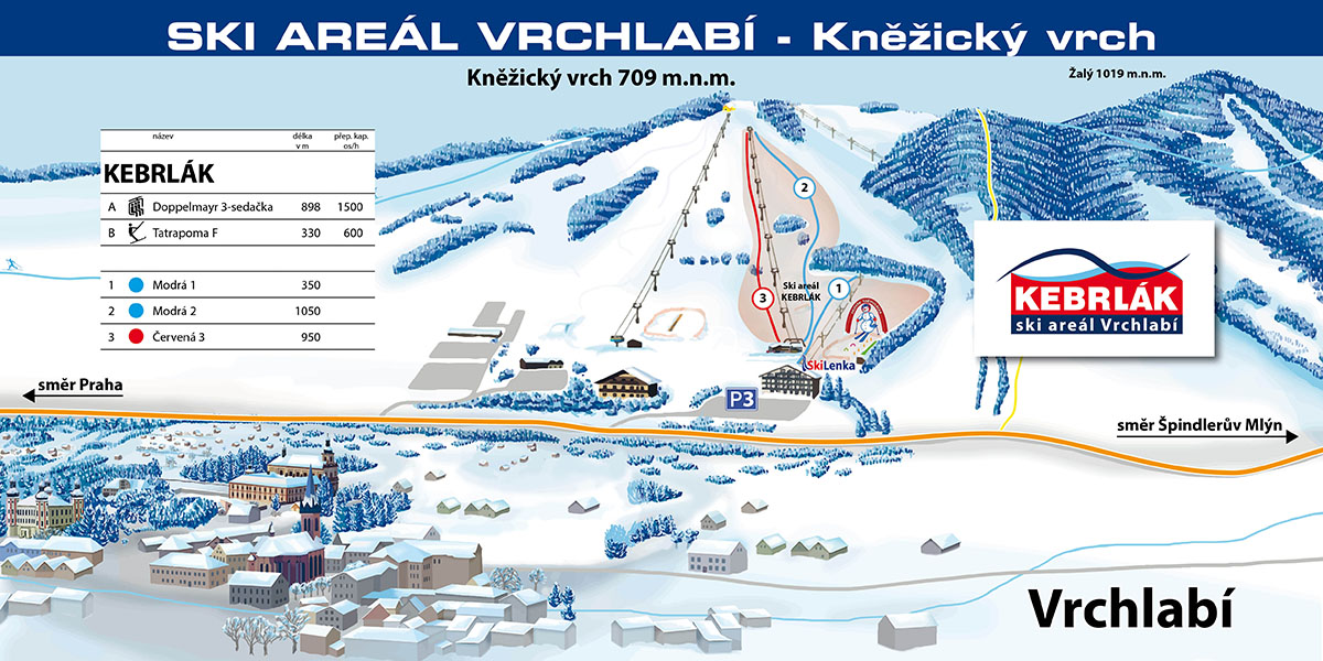 Mapa narciarska KEBRLAK - Skiareál Vrchlabí - Kněžický vrch 